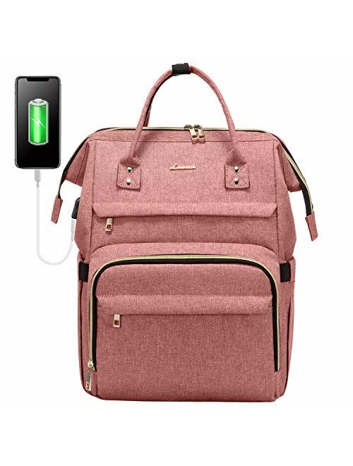 LOVEVOOK Laptop Backpack Women Teacher Backpack Nurse Bags, 15.6 Inch Womens Work Backpack Purse Waterproof Anti-theft Travel Back Pack with USB Charging Port (Black-Thic