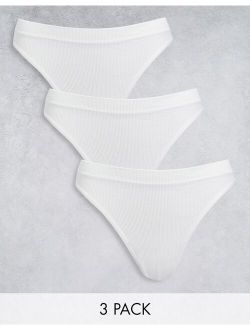 3 pack ribbed seamless thong pack in white