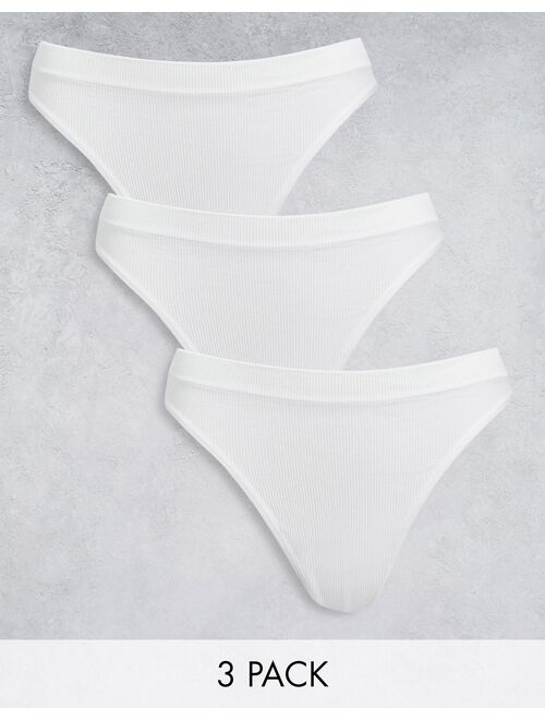 ASOS DESIGN 3 pack ribbed seamless thong pack in white