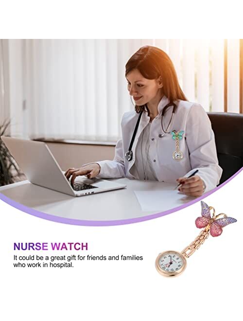 UKCOCO Nurse Pocket Watch 2pcs Butterfly Brooch Nurse Watch Women Clip on Watch Quartz Pocket Watch Badge Watches for Doctor Nurse Easy to Read