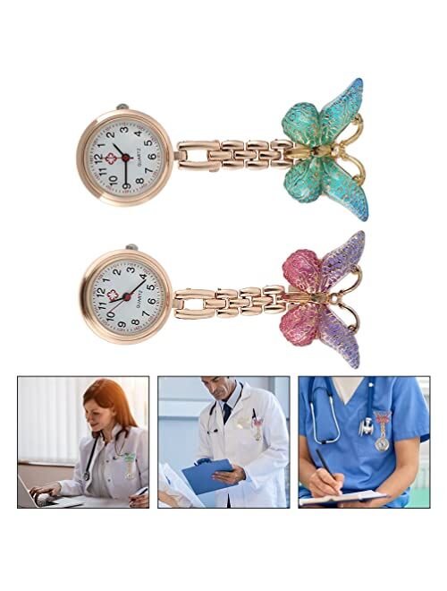 UKCOCO Nurse Pocket Watch 2pcs Butterfly Brooch Nurse Watch Women Clip on Watch Quartz Pocket Watch Badge Watches for Doctor Nurse Easy to Read