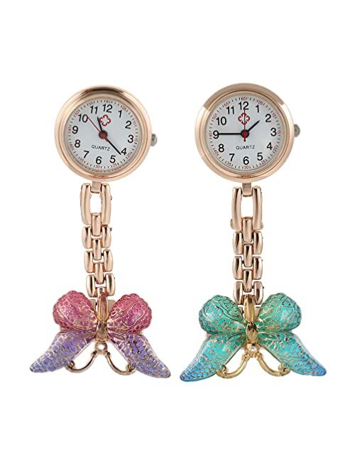 UKCOCO Nurse Pocket Watch 2pcs Butterfly Brooch Nurse Watch Women Clip on Watch Quartz Pocket Watch Badge Watches for Doctor Nurse Easy to Read