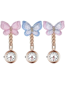 Lancardo 1-3 Pack Women Girl Butterfly Brooch Nurse Watch Pin-On with Secondhand Stethoscope Lapel Fob Pocket Badge Watches for Doctor Nurse Easy to Read