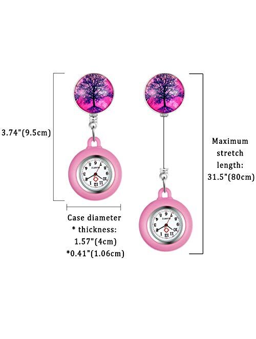 Lancardo 1-3 Pack Retractable Nurse Watch Clip On with Secondhand Stethoscope Lapel Fob Doctor Nurse Watch Magical Tree Pattern Silicone Cover for Women and Men