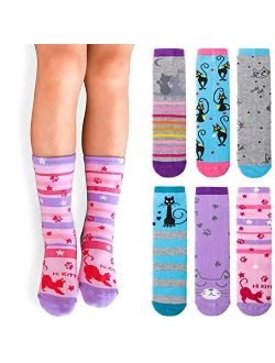 Ebmore Kids Girls Socks Cotton Crew Cute Cartoon Animal Pattern Fun Novelty Socks 6 Pack