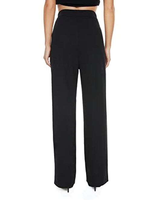 ACCOMSOUL Womens High Waisted Wide Leg Pants with Double Breasted Elastic Waistband Casual Work Pants with Pockets