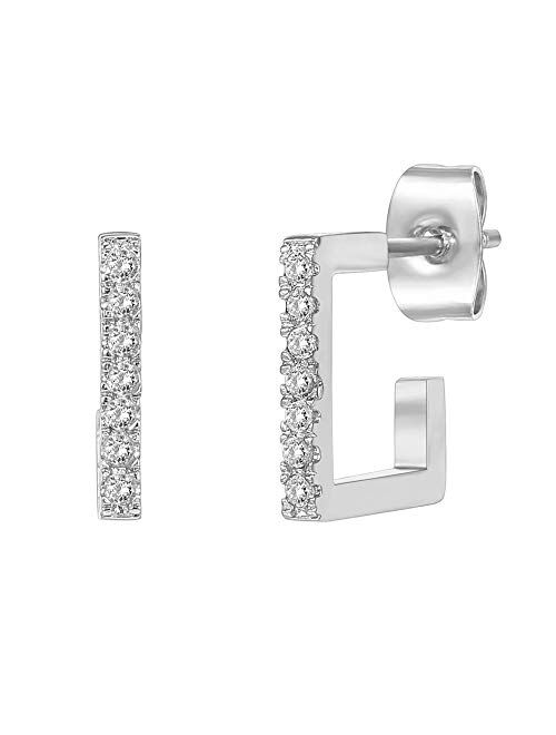 PAVOI 14K Gold Plated 925 Sterling Silver Post Square Huggie Hoop Earrings - Cubic Zirconia Earrings in Rose Gold, White Gold and Yellow Gold Plating