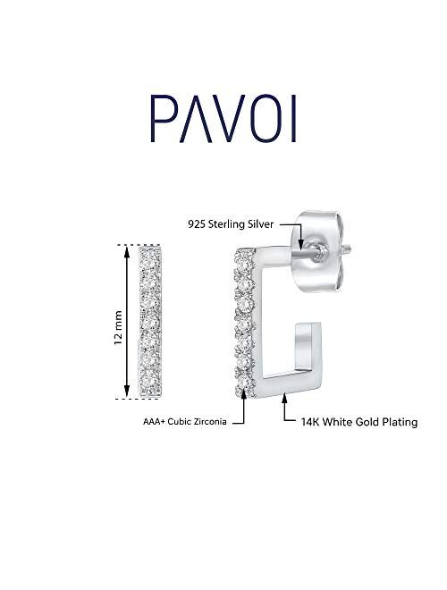 PAVOI 14K Gold Plated 925 Sterling Silver Post Square Huggie Hoop Earrings - Cubic Zirconia Earrings in Rose Gold, White Gold and Yellow Gold Plating