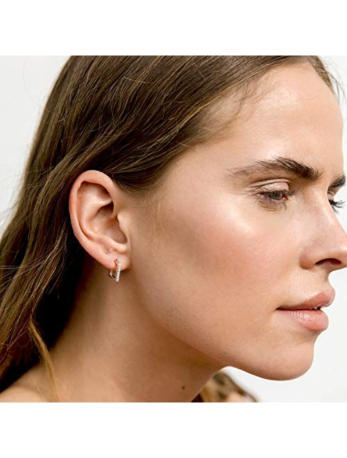 PAVOI 14K Gold Plated 925 Sterling Silver Post Square Huggie Hoop Earrings - Cubic Zirconia Earrings in Rose Gold, White Gold and Yellow Gold Plating