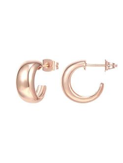14K Gold Plated Sterling Silver Post Thick Huggie Earrings - Small Round Hoop Earrings in Rose Gold, White Gold and Yellow Gold Plating