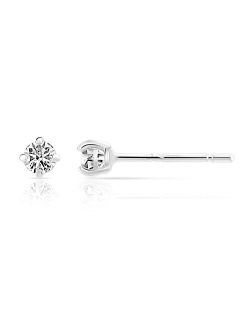14k White Gold Solitaire Round Cubic Zirconia Stud Earrings with Silicone Pushbacks
