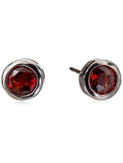 Amazon Collection Sterling Silver Genuine and Created Gemstone 5mm Bezel Set Birthstone Stud Earrings