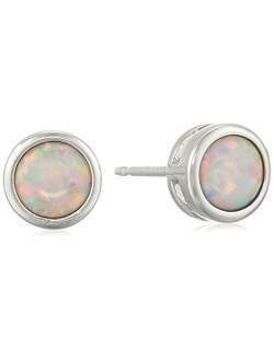 Amazon Collection Sterling Silver Genuine and Created Gemstone 5mm Bezel Set Birthstone Stud Earrings