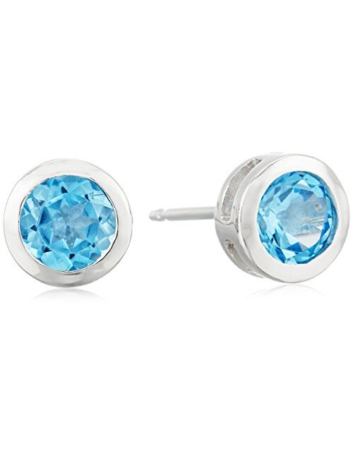 Amazon Collection Sterling Silver Genuine and Created Gemstone 5mm Bezel Set Birthstone Stud Earrings