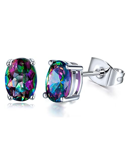 Voluka Women and Men 18K White Gold Plated Created Rainbow Quartz CZ Round/Square Stud Earrings Hypoallergenic for Sensitive Ears Jewelry Gifts