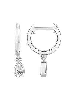 14K Gold Plated S925 Sterling Silver Post Lightweight Drop/Dangle Huggie Earrings for Women | Bezel Set Solitaire CZ | Dainty Earrings