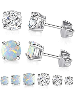 Dwearbeauty 6 Pairs Stud Earrings Set,Hypoallergenic Opal Earrings Gold Plated Stud Earrings for Women