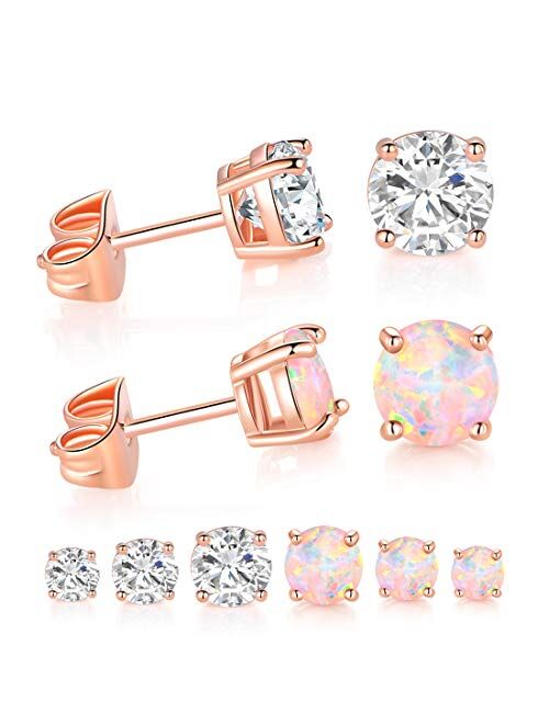 Dwearbeauty 6 Pairs Stud Earrings Set,Hypoallergenic Opal Earrings Gold Plated Stud Earrings for Women