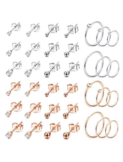 Jstyle 18 Pairs 20G Stainless Steel Tiny Stud Earrings For Womens Hoops Earrings Set Tragus Cartilage Piercing Jewelry