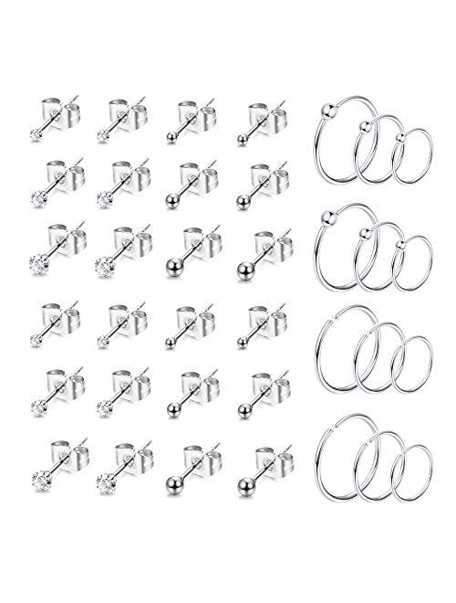 Jstyle 18 Pairs 20G Stainless Steel Tiny Stud Earrings For Womens Hoops Earrings Set Tragus Cartilage Piercing Jewelry