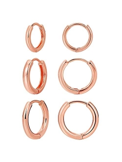 Famarine 3 Pairs 14K Gold Plated Huggie Hoop Earrings for Women, Minimalist Gold Huggie Hoop Earrings, Simple 3 sizes Hoop Earrings for Women Men gift,gold silver rose go