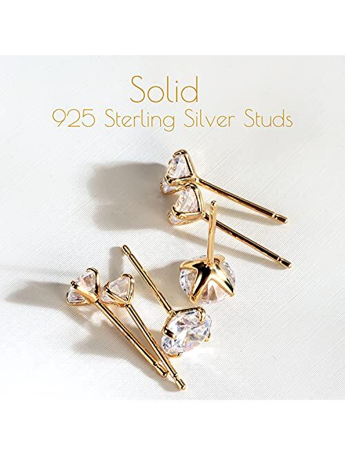 Sterling Silver Stud Earrings Hypoallergenic - AllenCOCO Gold Plated Cubic Zirconia Earrings for Women, 925 Sterling Silver Post