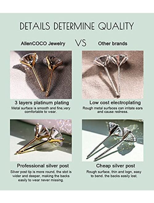 Sterling Silver Stud Earrings Hypoallergenic - AllenCOCO Gold Plated Cubic Zirconia Earrings for Women, 925 Sterling Silver Post