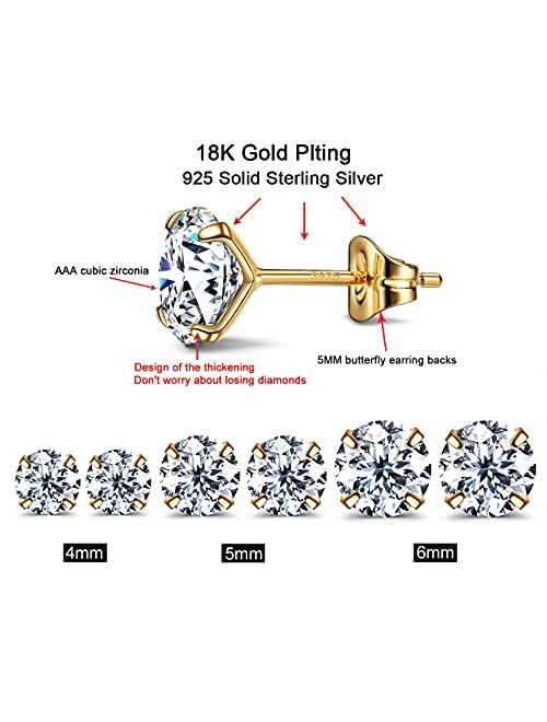 Sterling Silver Stud Earrings Hypoallergenic - AllenCOCO Gold Plated Cubic Zirconia Earrings for Women, 925 Sterling Silver Post