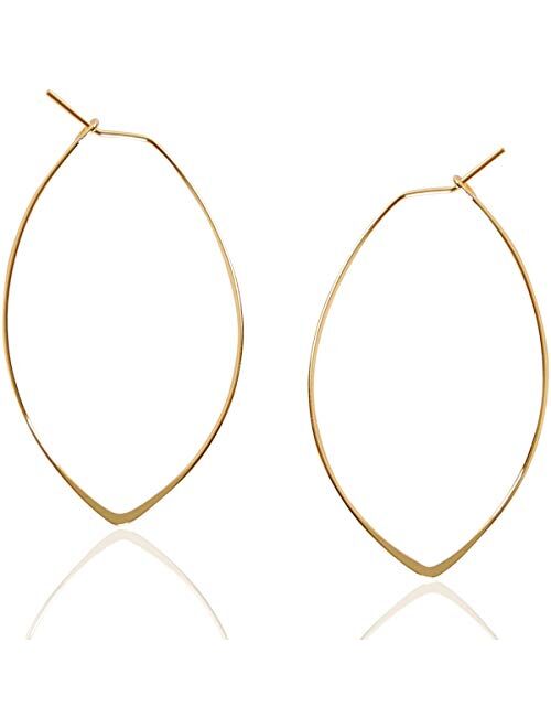 Humble Chic Marquise Threader Big Hoop Earrings for Women - Hypoallergenic and Safe for Sensitive Ears - Plated in 18k Gold or 925 Sterling Silver, Made in the USA