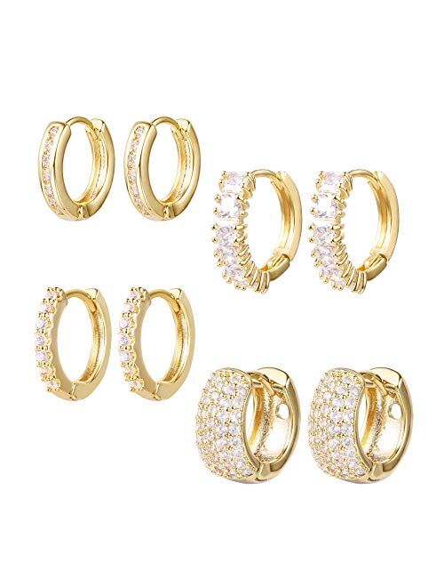 ALEXCRAFT Gold Hoop Earrings, Cubic Zirconia Stud Earrings and Hoops Set, 14K Gold Plated Chunky Hoop Earrings Small Huggie Earrings for Women Girls Men