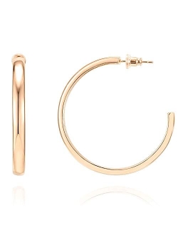 14K Gold Plated Silver Post Wide Flat Edge 40mm Hoop Earrings