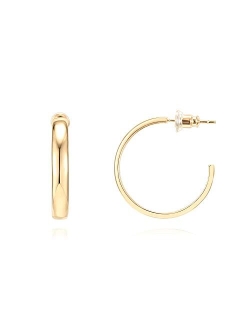 14K Gold Plated Silver Post Wide Flat Edge 40mm Hoop Earrings