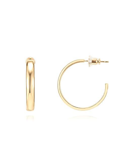 PAVOI 14K Gold Plated Silver Post Wide Flat Edge 40mm Hoop Earrings