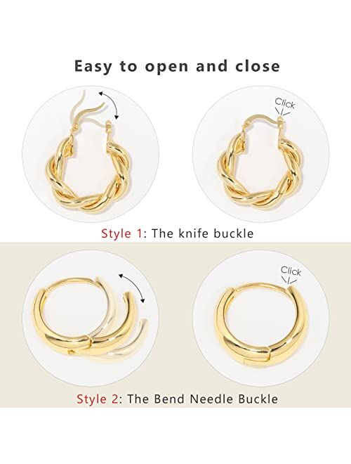 Adoyi Gold Hoop Earrings Set for Women Gold Twisted Huggie Hoops Earrings 14K Plated for Girls Gift Lightweight