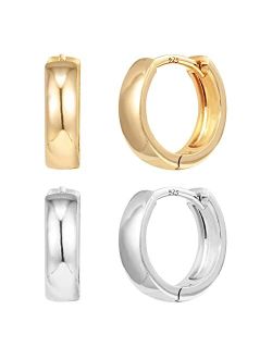 14K Gold Plated Sterling Silver Post Huggie Earrings | Small Hoop Earrings |Gold Earrings for Women