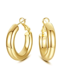 SHOWNII Chunky Gold Hoop Earrings, 14K Gold Plated Chunky Tube Hoop Earrings for Women Lightweight Thick Hoops