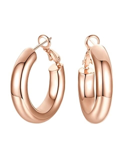 SHOWNII Chunky Gold Hoop Earrings, 14K Gold Plated Chunky Tube Hoop Earrings for Women Lightweight Thick Hoops