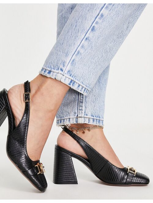 ASOS DESIGN Stable snaffle detail slingback heeled shoes in black