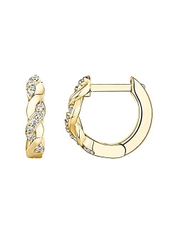 14K Gold Plated Sterling Silver Post Pave Cubic Zirconia Huggie Hoop Earrings for Women