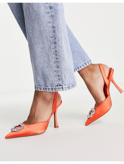 ASOS DESIGN Poppy embellished slingback high heeled shoes in orange