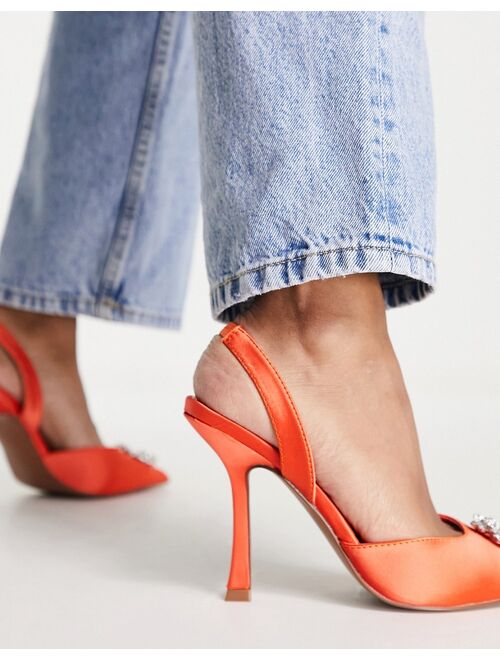 ASOS DESIGN Poppy embellished slingback high heeled shoes in orange