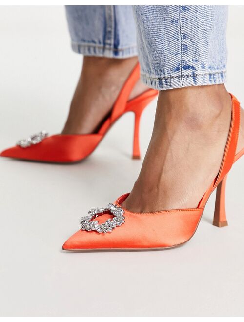 ASOS DESIGN Poppy embellished slingback high heeled shoes in orange