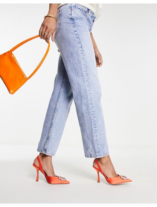 ASOS DESIGN Poppy embellished slingback high heeled shoes in orange