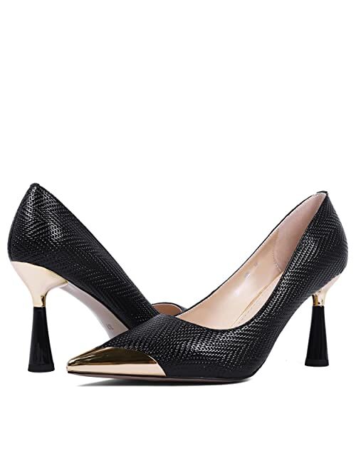 SOPHITINA Black Heels for Women Metal Cap Pointed Toe Stiletto High Heels Womens Pumps Business Office Ladies Dress Pumps Black Wedding Shoes for Women