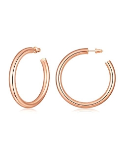 Gacimy Chunky Gold Hoop Earrings for Women 14K Real Gold Plated, 925 Sterling Silver Post Gold Hoops for Women