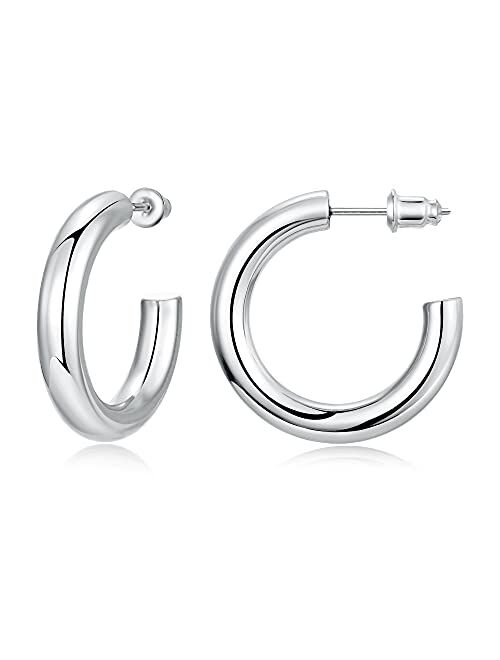 Gacimy Chunky Gold Hoop Earrings for Women 14K Real Gold Plated, 925 Sterling Silver Post Gold Hoops for Women