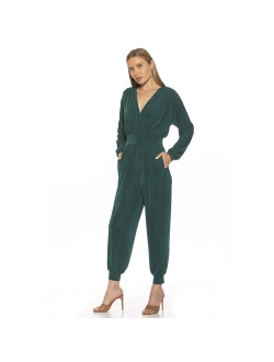 Women's ALEXIA ADMOR Joey Long Sleeves Knit Surplice Jumpsuit