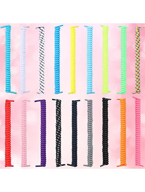 WILLBOND 18 Pairs No Tie Curly Shoelaces Elastic Shoe Laces No Tie Shoe Lace for Kids and Adults, 18 Colors