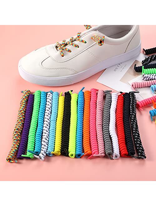 WILLBOND 18 Pairs No Tie Curly Shoelaces Elastic Shoe Laces No Tie Shoe Lace for Kids and Adults, 18 Colors