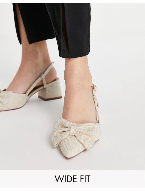 ASOS DESIGN Wide Fit Suzy bow slingback mid heeled shoes in natural